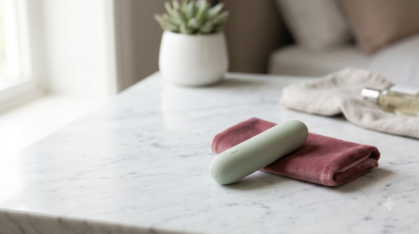 sextoy mini nhỏ gọn bên túi bảo quản, cáp và thước đo kích thước